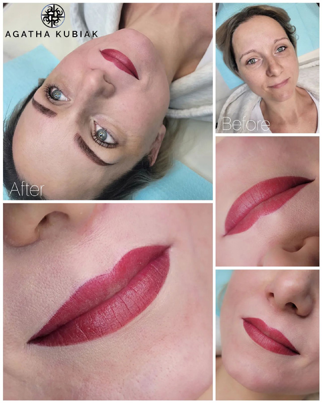 Before and After - Effect of Eyelid Lifting and Permanent Makeup Full Lips